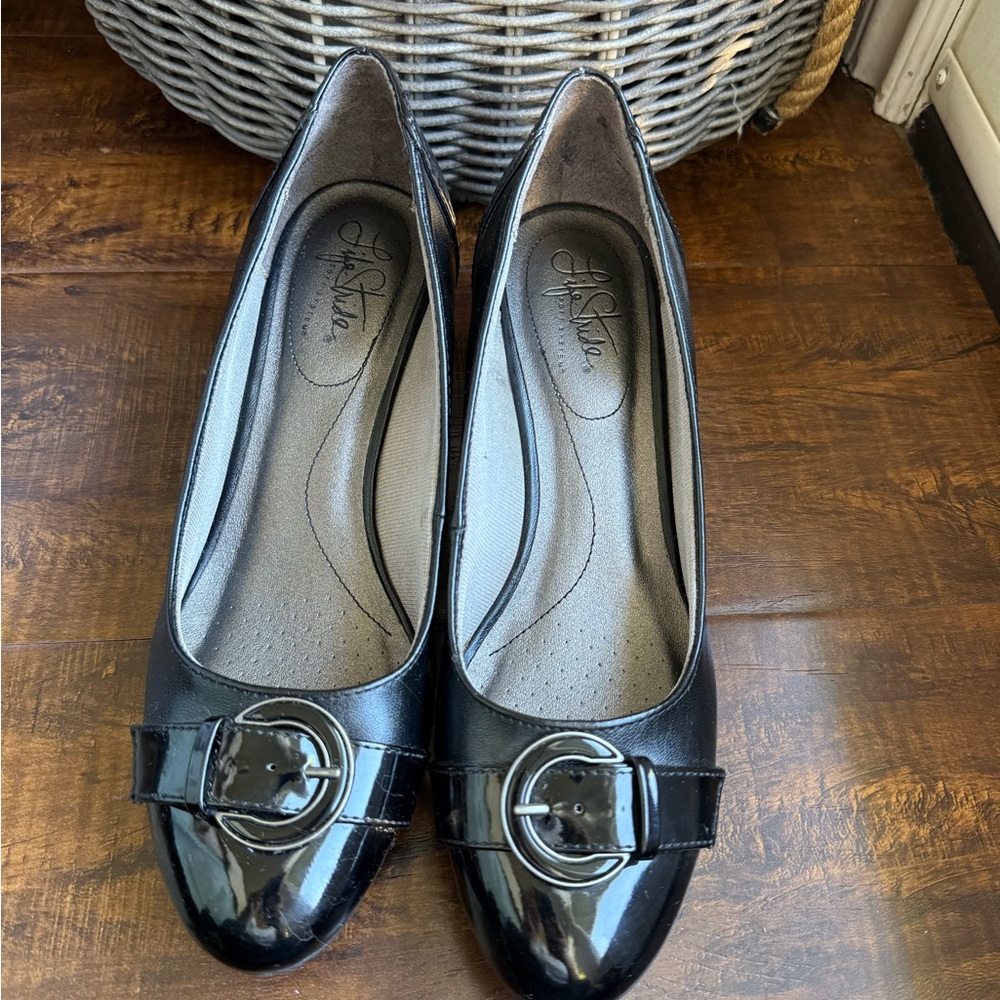Life Stride Black Patent Flats with Buckle